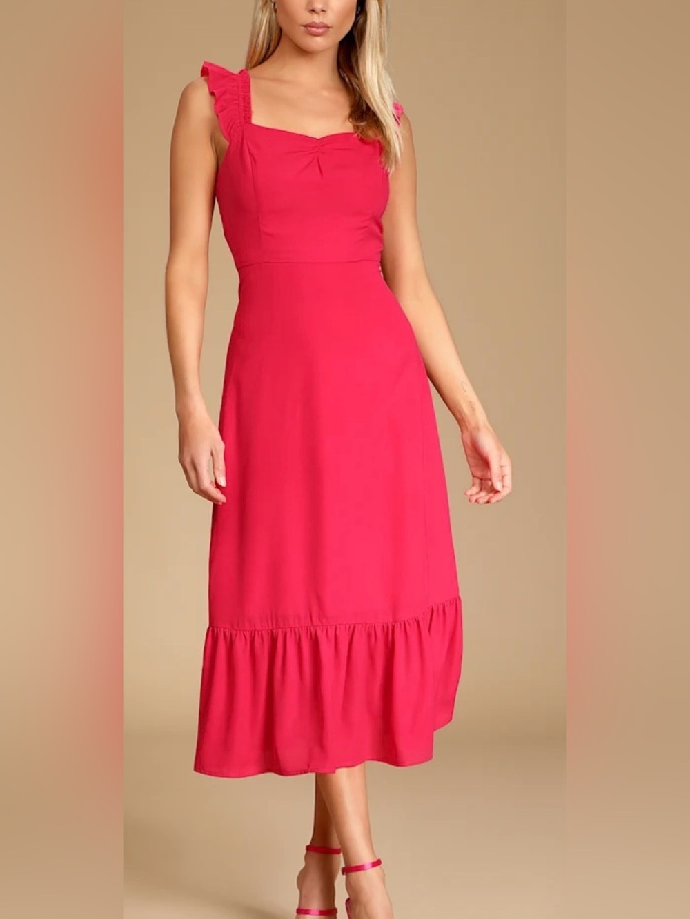 Lulus NWT Always My Sweetheart magenta ruffle midi dress, large